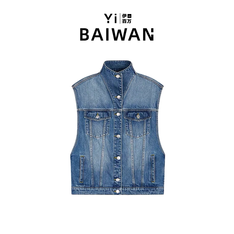 YIYI-【牛仔马甲】高定水洗棉重磅洗水纽扣牛仔马甲外套252MJ004