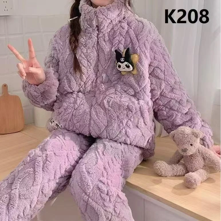 【库洛米.】睡衣女秋冬季新款三层夹棉加绒加厚家居服睡衣套装