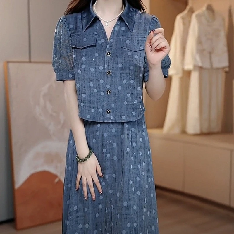 2025夏季新款时尚优雅高端精致减龄修身收腰波点遮肚假两件连衣裙