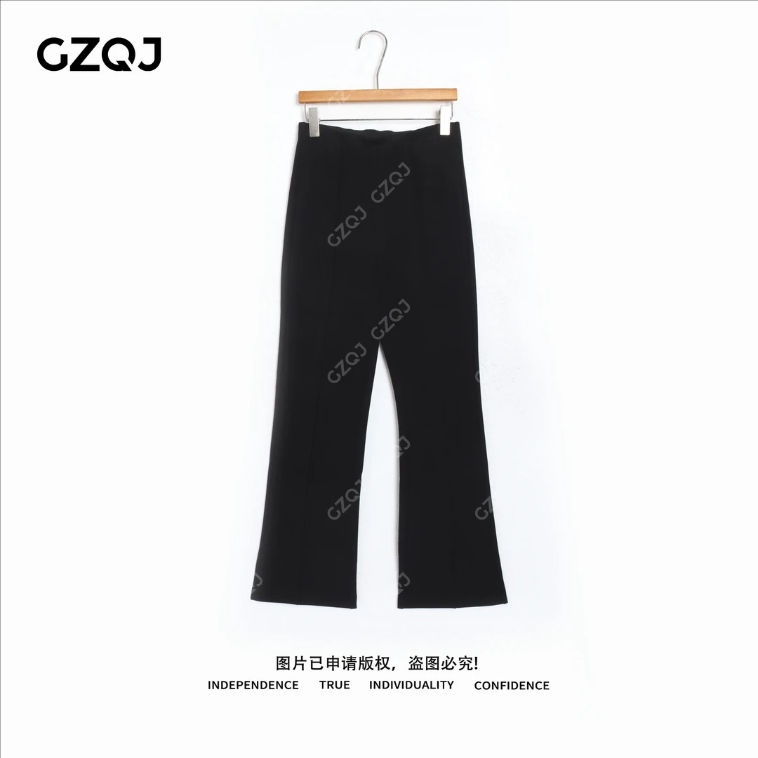 老琴私服【鱼骨裤】加绒弹力时尚高腰显瘦微喇叭休闲长裤女冬季7687