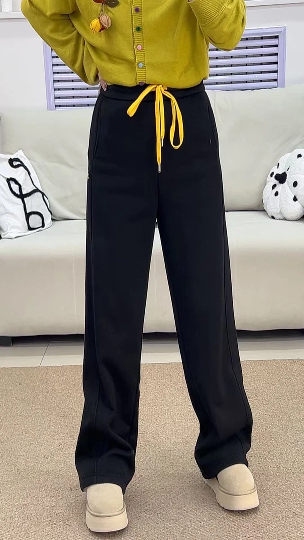 {莹莹推荐}25837冬季大码女装休闲百搭加绒窄版弯刀卫裤