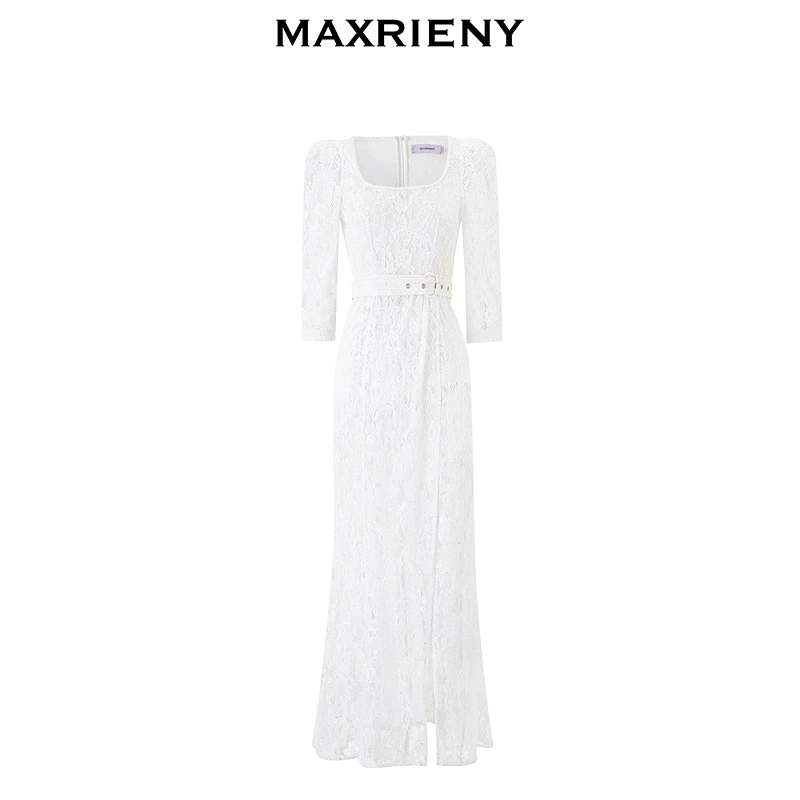 MAXRIENY浪漫复古U领鱼尾蕾丝连衣裙优雅修身裙MS85DR049A10