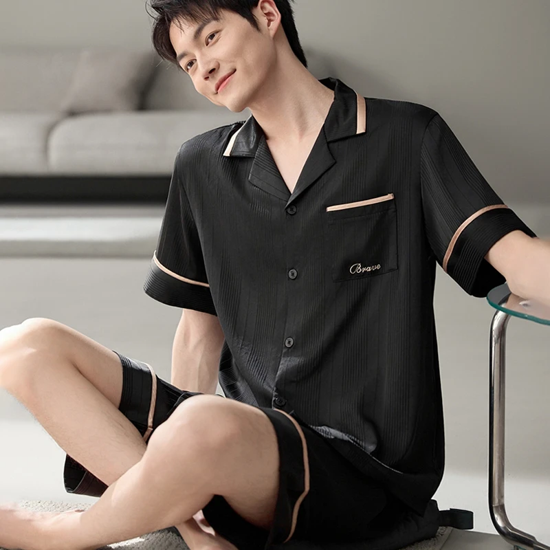 男士短袖家居服睡衣男款爆款2025新款高级感夏季薄款冰丝夏天套装