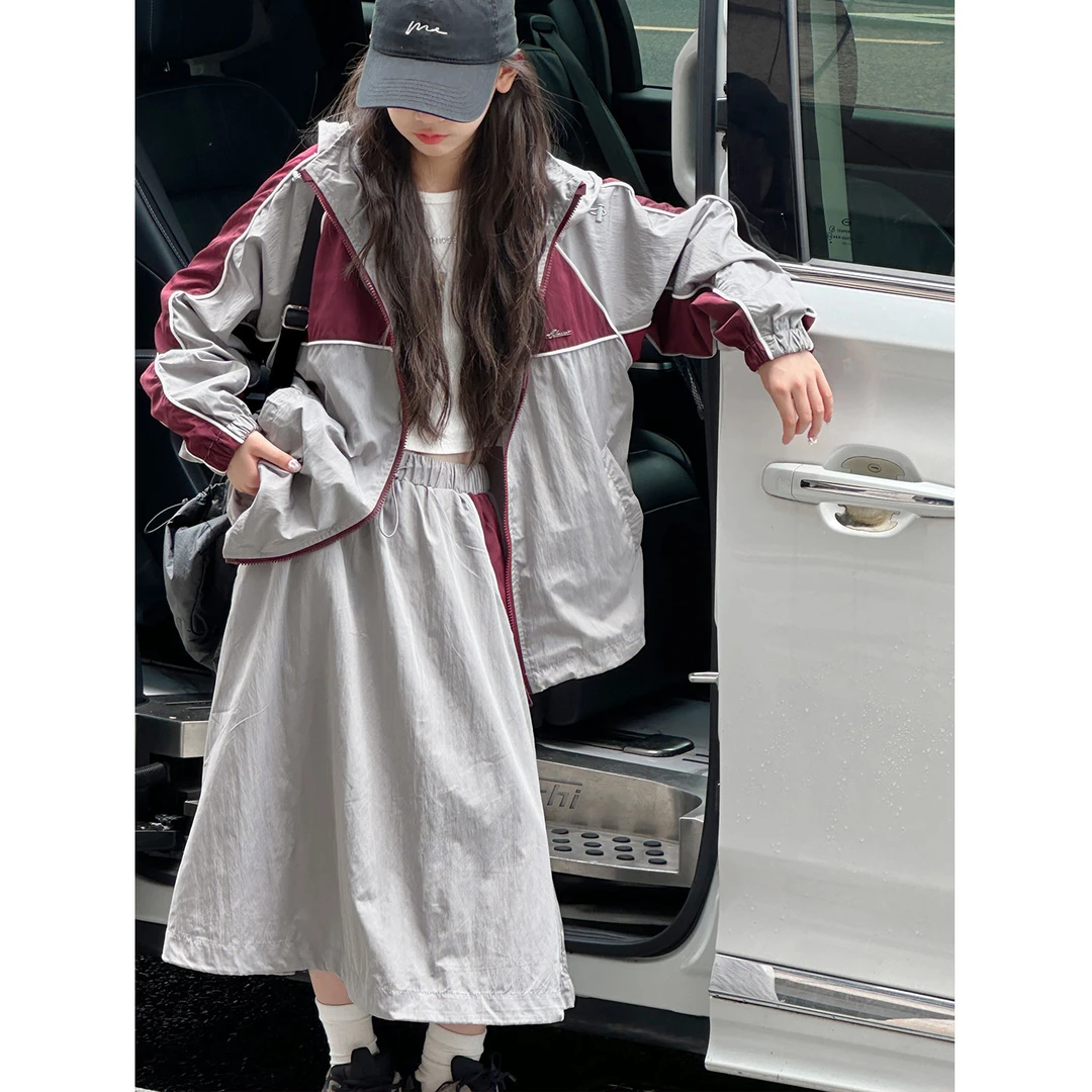 K29511孙小美韩系女童运动套装裙2025秋装新款两件套休闲连帽上衣