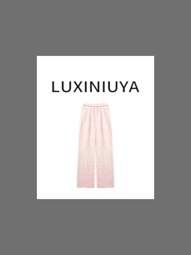 【LUXINIUYA】夏季时尚百搭定制粉刺绣直通裤#CX3372