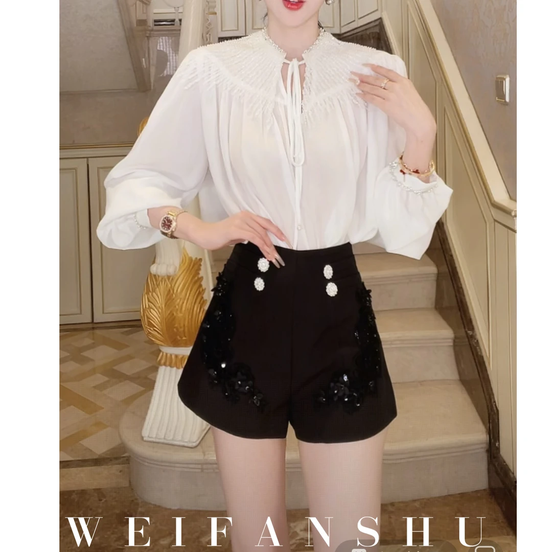 WEIFANSHU/魏凡舒【细致美人】早秋新款气质高腰显瘦显高A字短裤