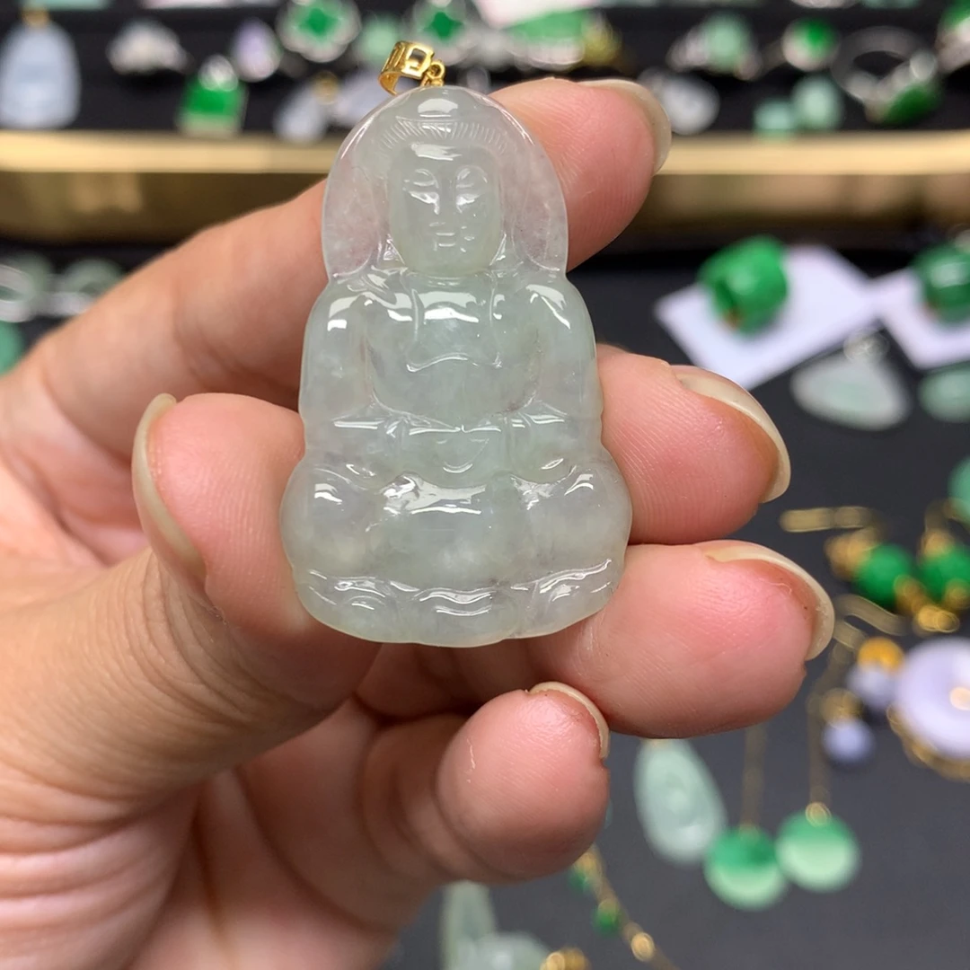 吊坠(不含链)18K金镶嵌翡翠有纹裂