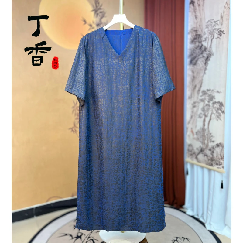 580高端富太太百搭气质老料重磅龟裂纹连衣裙