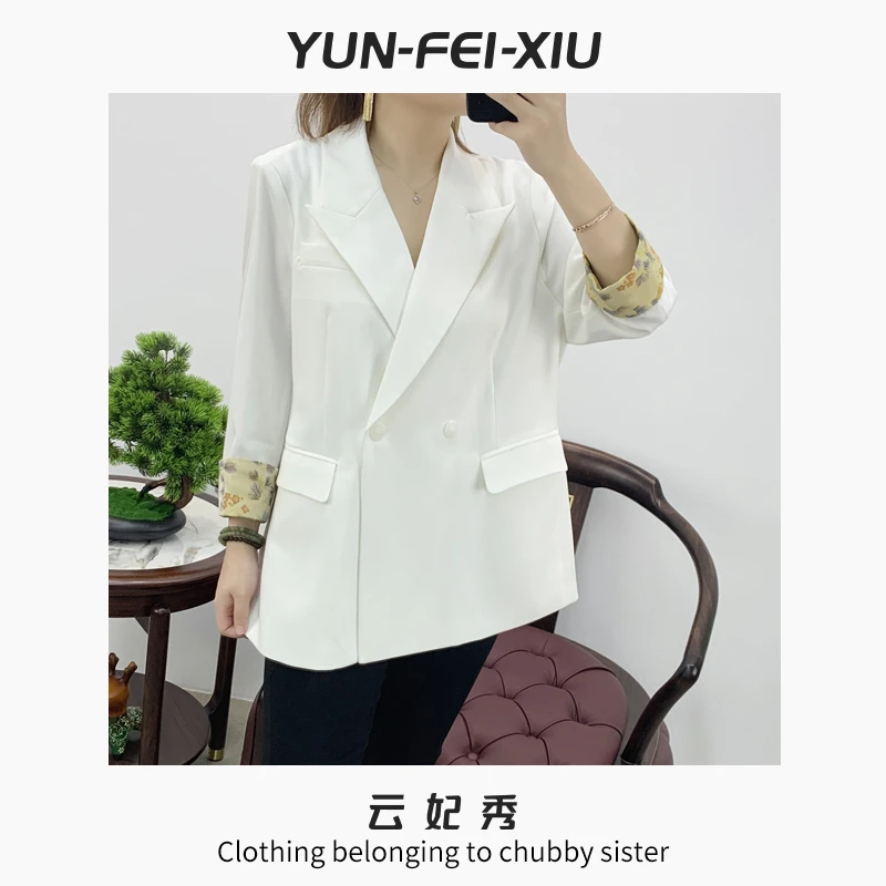 云妃秀大码女装外套简约拼接时尚百搭微胖显瘦气质减龄夏季56058