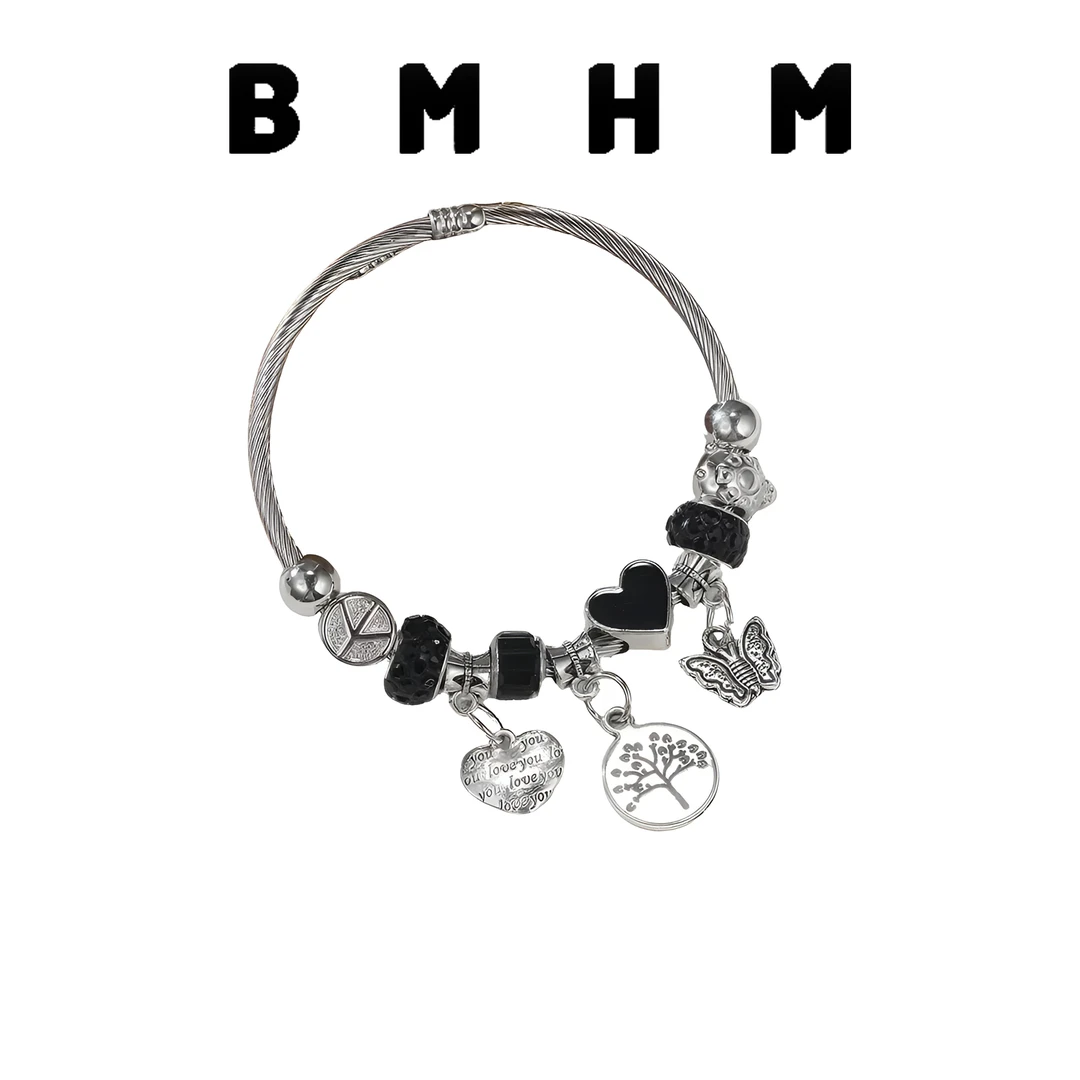 BMHM 铜合金手镯 复古ins植物花卉原创设计饰品通用素款甜酷