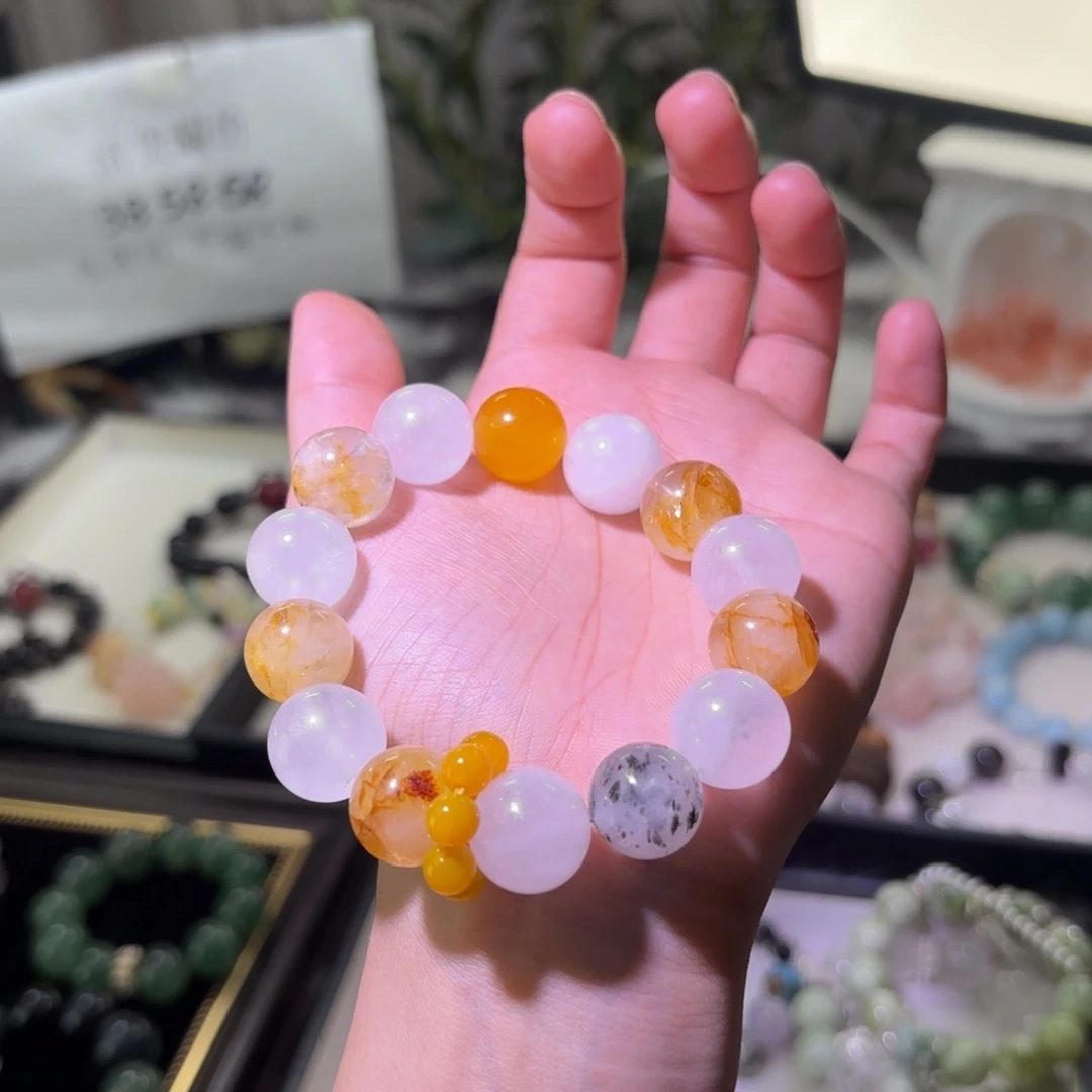 手链银S925镶嵌烟晶