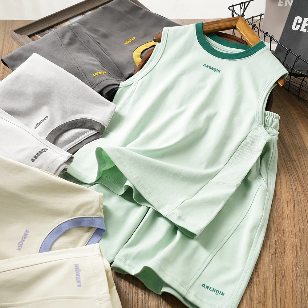 凉感夏季男童速干背心套装休闲日常中大童百搭两件套无袖25XS38