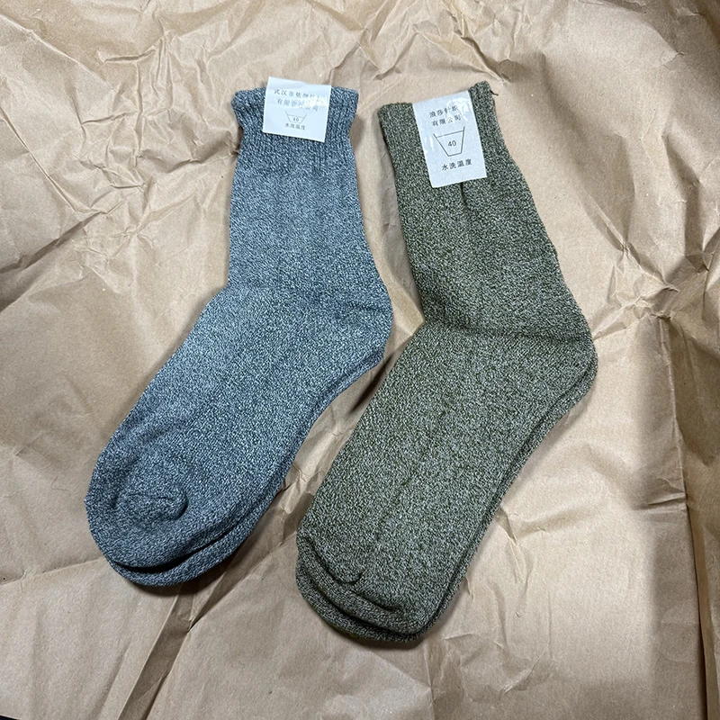 老式03防寒毛巾袜冬加厚保暖舒适休闲亚麻防臭有弹性中筒绿色袜子