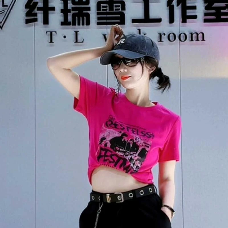 夏季新款洋气运动上衣女短袖曳步舞广场舞服装跳舞衣服时尚百搭