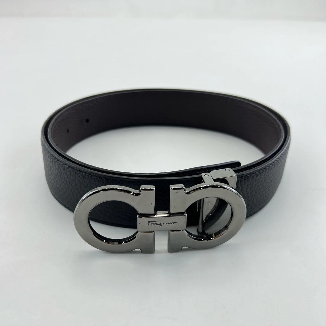 99新 FERRAGAMO/菲拉格慕 90cm×3cm/黑色平滑扣皮革皮带/16209195