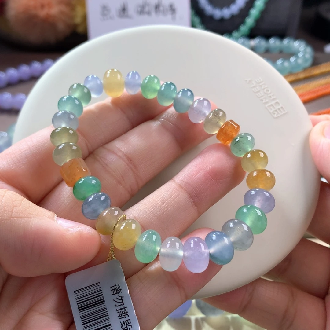 翡翠颈饰未镶嵌冰种多宝马卡龙鼓珠手串