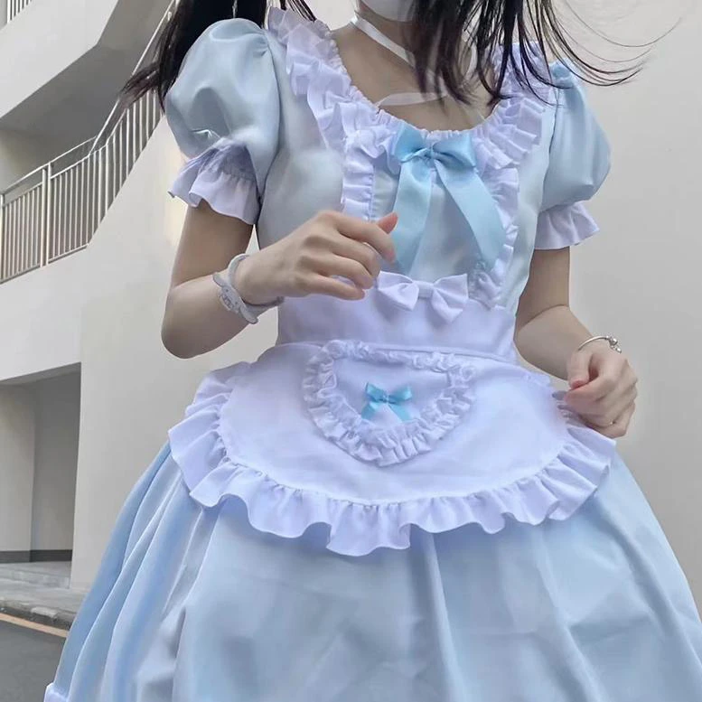 【蓝萌洛褶】日系二次元萌装甜美可爱挂脖洛丽塔褶裙摆女仆风jk夏季
