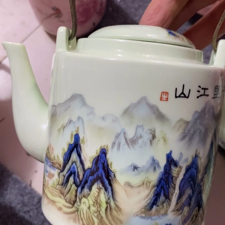 摆件陶绿稀土山水迷你提梁壶