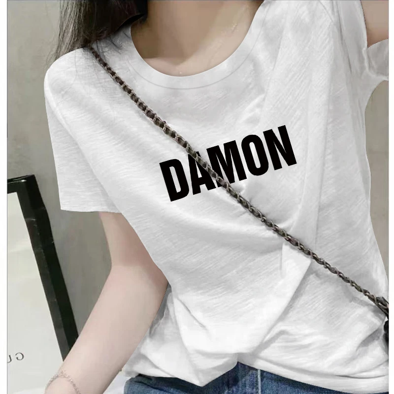 竹节纯棉女士t恤短袖夏季新款韩版时尚洋气减龄上衣宽松大码小衫