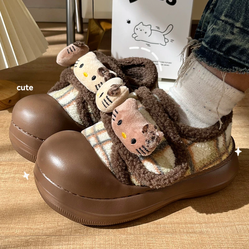 2025新款秋冬加绒加厚包跟棉鞋女时尚外穿防滑厚底魔术贴棉拖鞋