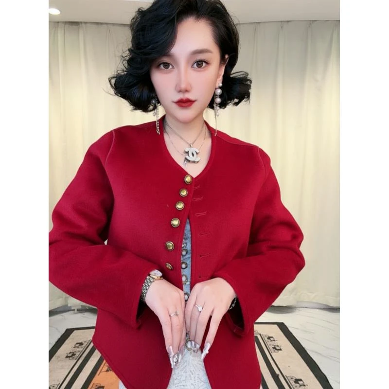 亏品【一生一件羊绒大衣】长款高定款羊毛大衣气质时尚8807红色