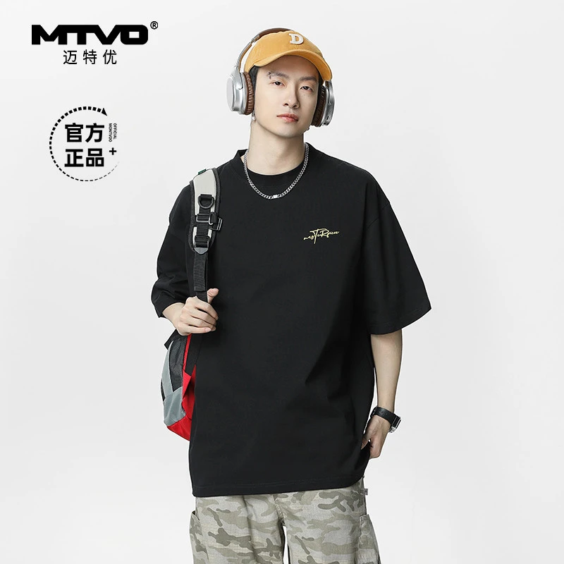 MTVO迈特优夏季新款字母短袖T恤男士休闲百搭日系潮流圆领T恤7181