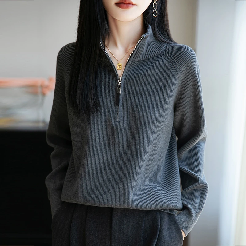 【专属】哥弟阿玛施正品25新款羊毛高领半拉链针织百搭外套