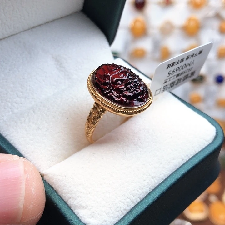 蜜蜡银S925镀金镶嵌戒指