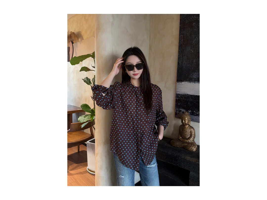 新款“费雯丽”衬衫874#P02463新款末日美拉德风波点上衣