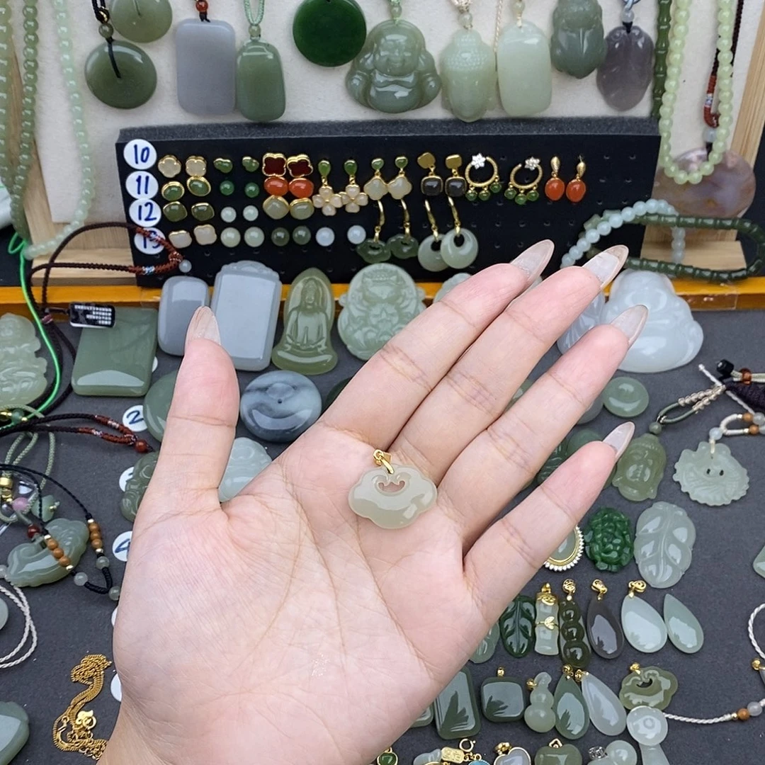 和田玉银S925镶嵌吊坠(不含链)