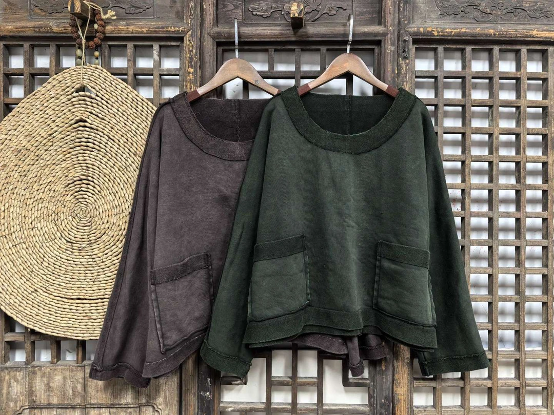 8028宽松圆领休闲百搭女士复古炒色卫衣