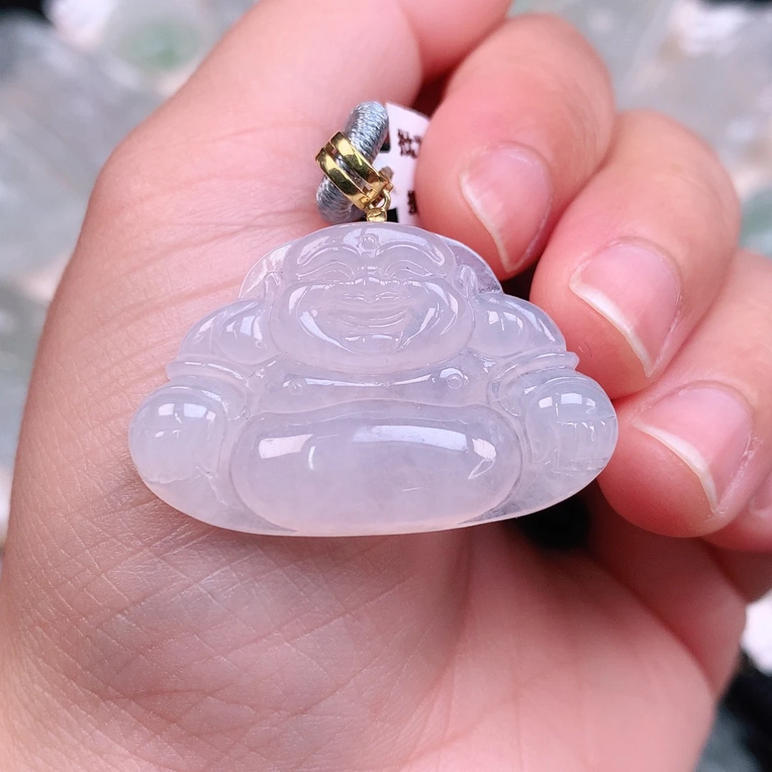 翡翠颈饰18K金镶嵌冰胶佛公