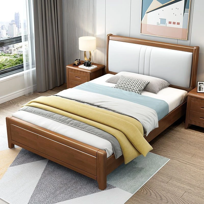 实木床1.2米单人床1m1.35米小户型1.5米双人1.8米软靠储物高箱床