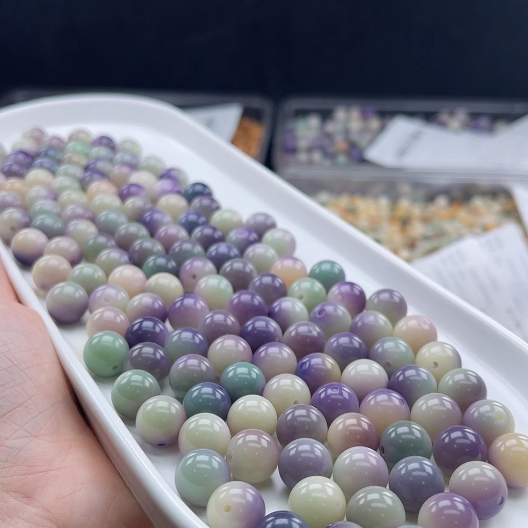 白玉菩提吊坠q12mm/50+5颗紫绿飘