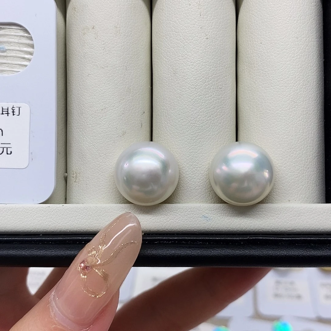 银S925镶嵌海水珍珠澳白对珠