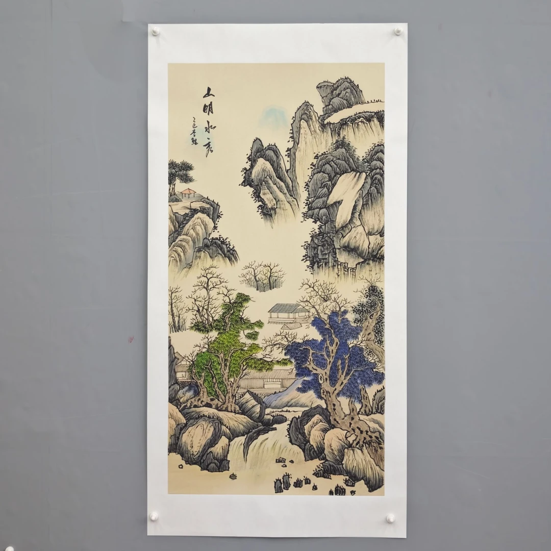 锦煌专属/李鲤手绘/山明水秀/画芯100*55/水墨三尺