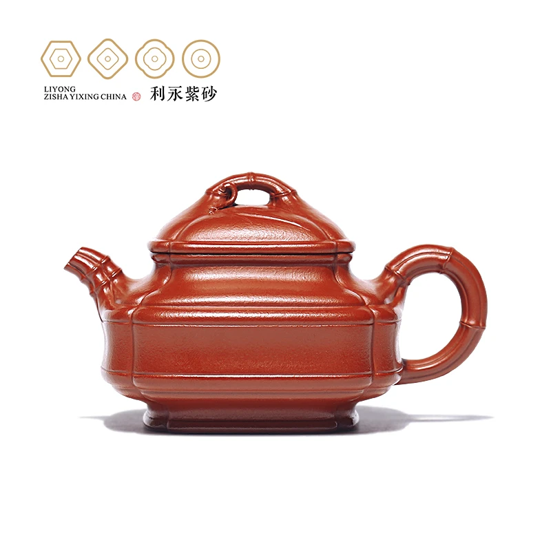 百年利永四方竹鼓壶原矿赵庄朱泥130cc宜兴紫砂