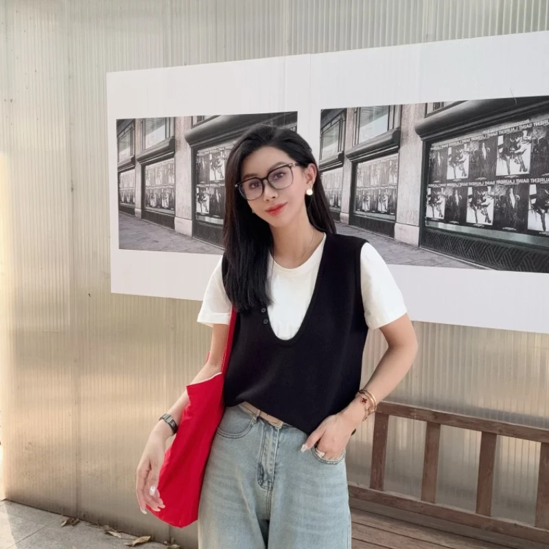 【NO退NO换】鑫然Kiki  欧货时尚撞色假两件针织T恤 2665 UU （F）