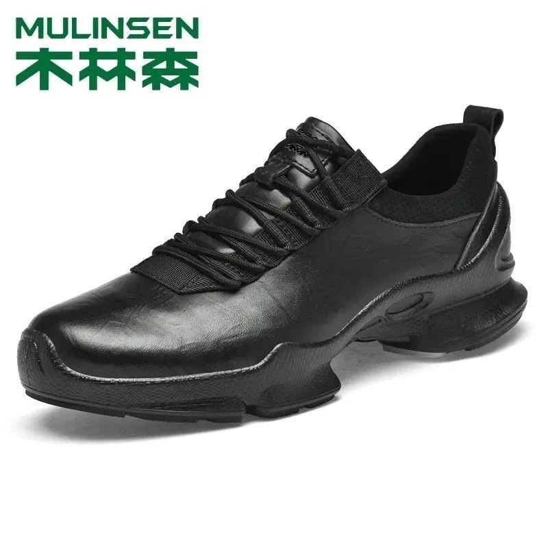 木林森潮鞋新款老爹鞋男士软皮休闲皮鞋健步运动鞋轻便减震跑步鞋