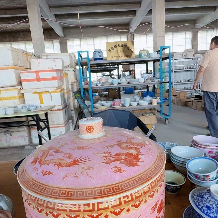 景德镇高温陶瓷双龙戏珠大罐子1个