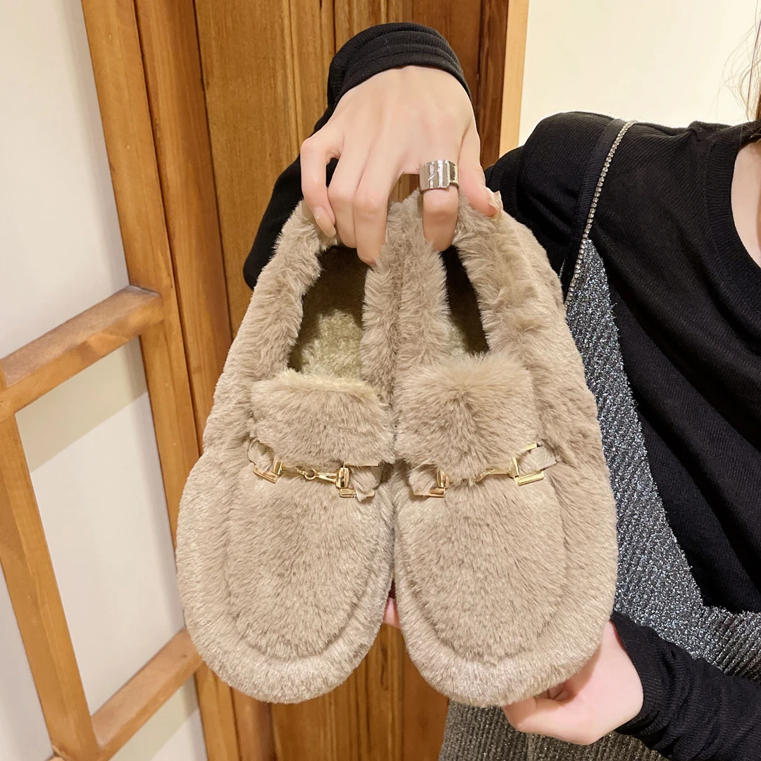 断码乐福豆豆鞋女冬季加绒保暖毛毛鞋子Y-53