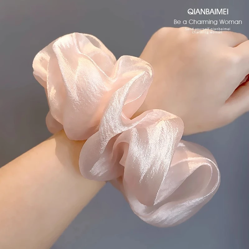 人鱼姬光泽感纯色大肠圈韩系少女大号发圈后脑勺扎发头绳皮圈发饰