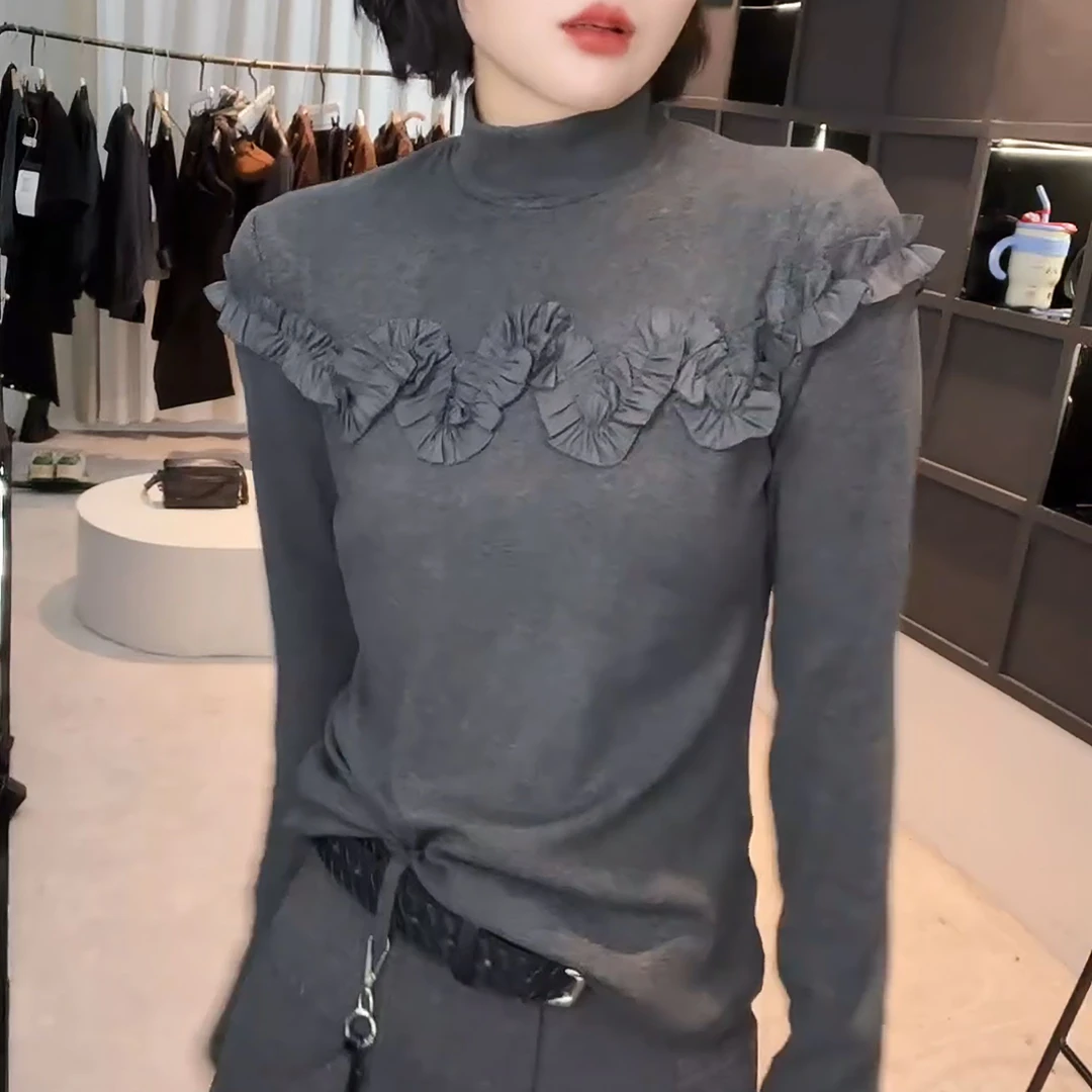 2025秋冬款半高领设计感女士百搭长袖显瘦上衣款女LK2507367