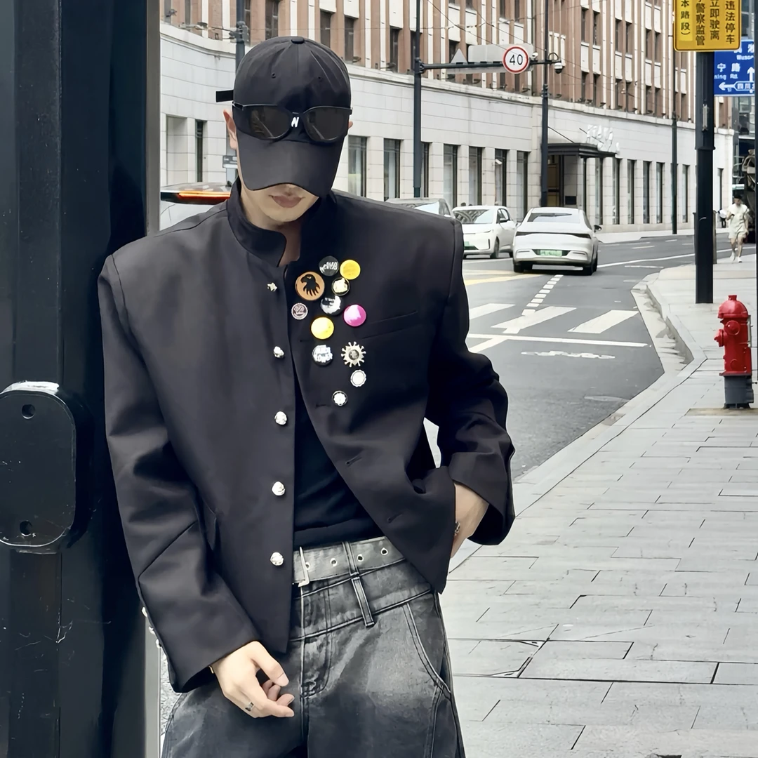 瞎穿的包 秋季小众立领新中式国风西装夹克外套 垫肩宽松版型