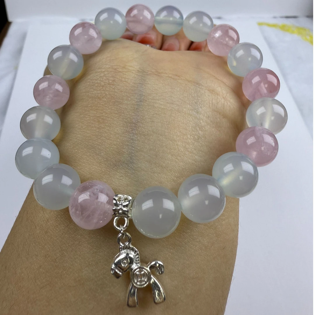 粉雾星海，粉晶+蓝玉髓DIY手串