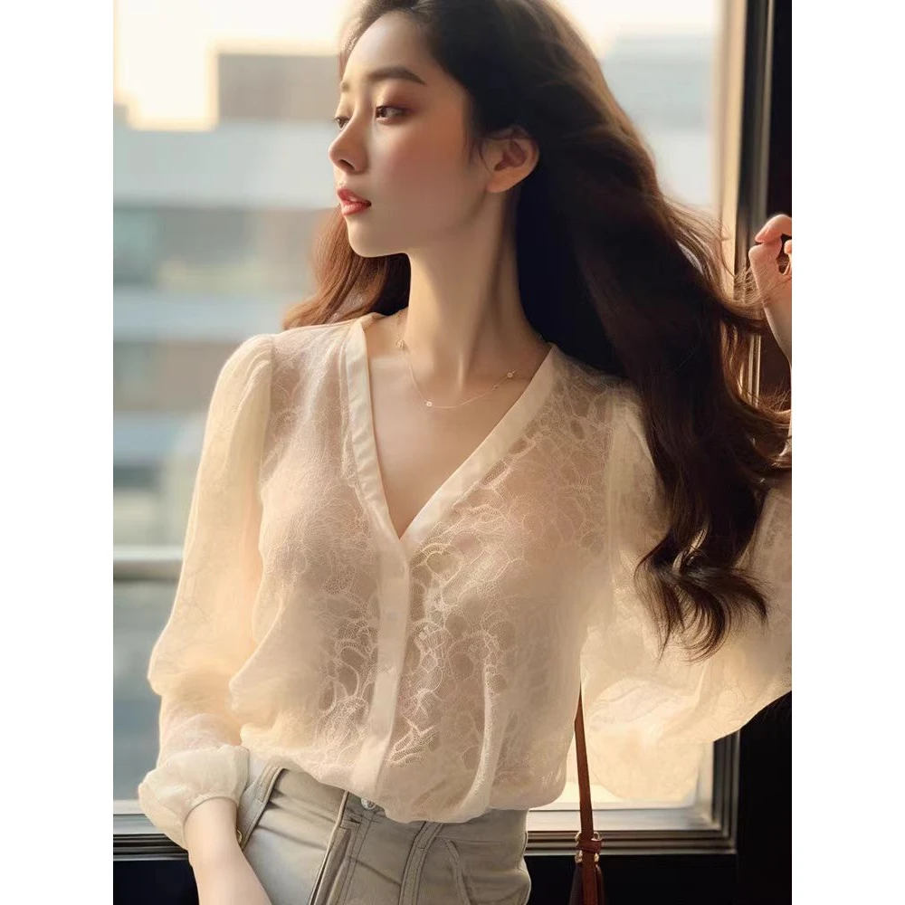 拉夏贝尔雪纺衬衫女款爆款2025网红洋气女炸街纯欲慵懒风衣服女装