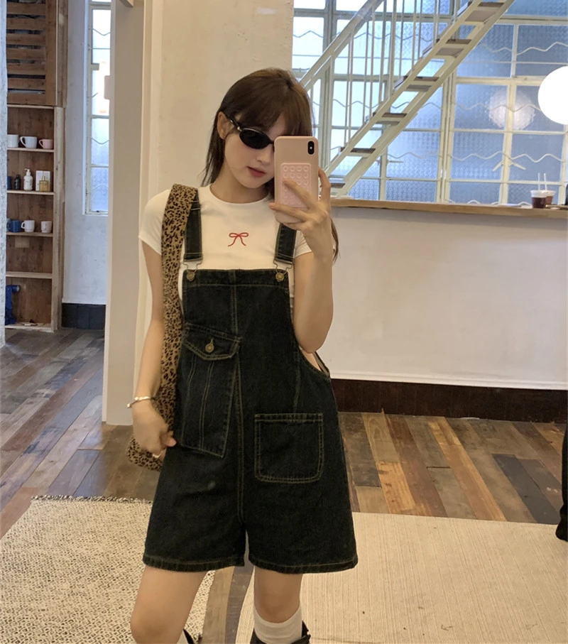 牛仔背带短裤女春季高腰显瘦a字阔腿裤小个子外穿连体裤2025新款