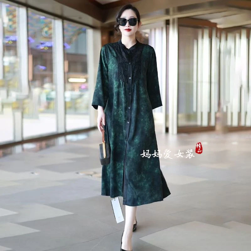 H夏季经典2025大码风衣连衣裙新中式国风文艺风显瘦大衣妈妈装