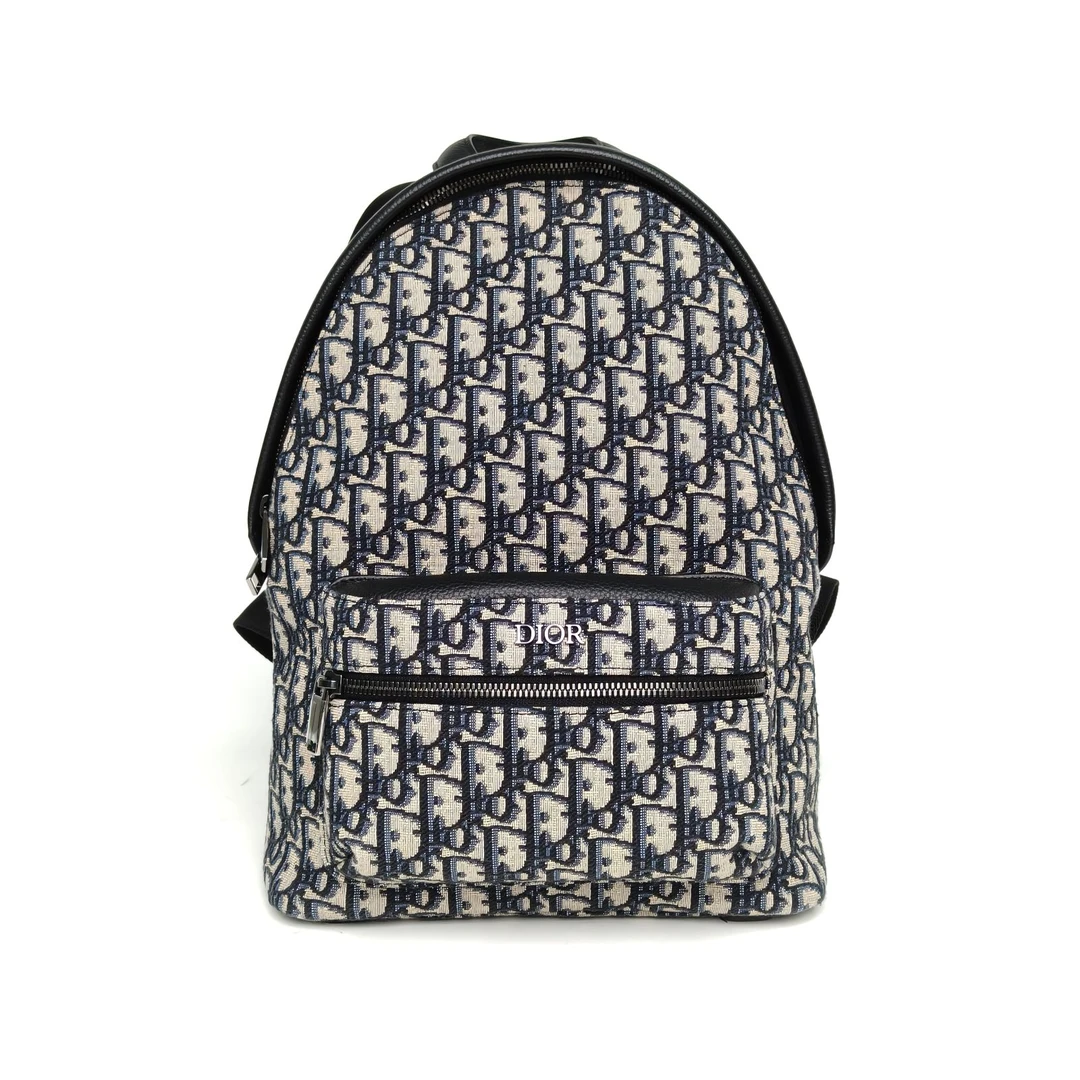 99新 DIOR/迪奥 双攀-Rider 儿童双肩包 墨蓝色 帆布 银扣 2024