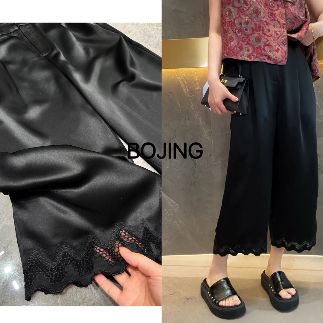 现货【醋酸八分裤】新中式显瘦时尚夏季阔腿八分裤